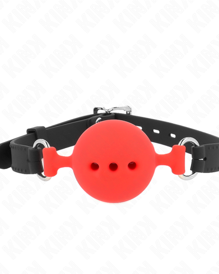 KINK - BÂILLON ENTIÈREMENT SILICONE 55 x 2 CM AVEC BOULE DE 5 CM TAILLE L ROUGE AJUSTABLE 35-51 CM