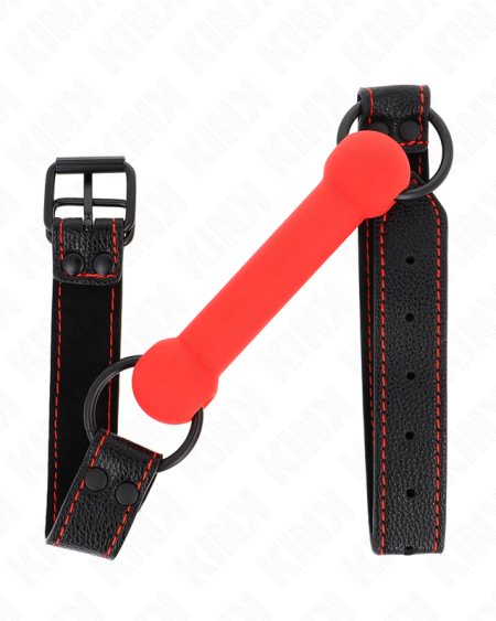 KINK - GAG EN OS AVEC SANGLE EN CUIRETTE ROUGE AJUSTABLE 41-57 CM