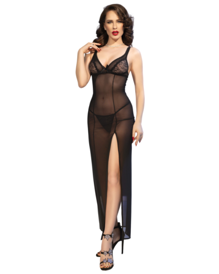 CHILIROSE - CR 4723 BABYDOLL LARGO  TANGA NEGRO S