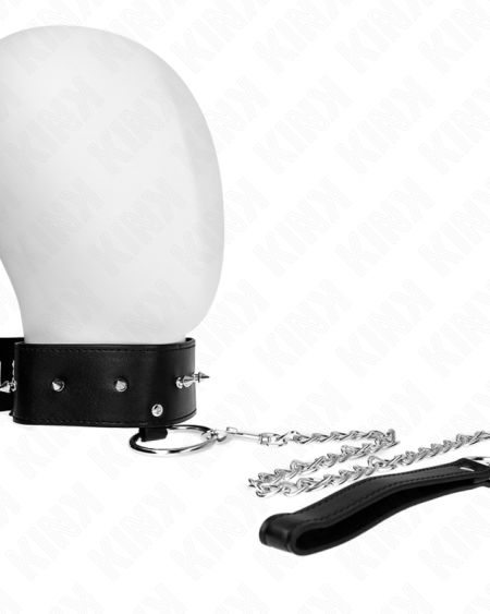 KINK - COLLIER 65 CM AVEC LAISSE AVEC CLOUS ARGENTÉS MODÈLE 2 RÉGLABLE 36-43 CM X 5 CM