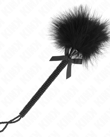 KINK - Baguette en corde de nylon avec plumes chatouillantes et noeud noir 25 cm