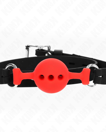 KINK - BÂILLON ENTIÈREMENT SILICONE 55 x 2 CM AVEC BOULE DE 4 CM TAILLE S ROUGE AJUSTABLE 35-51 CM