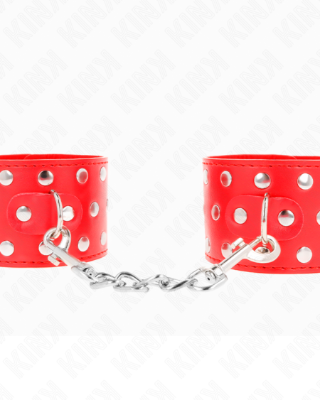 KINK - APPAREILS DE RETENUE POIGNETS AVEC FERMETURE PRESSION PLEINE DE RIVETS ROUGE AJUSTABLE 19-24 CM X 5,5 CM