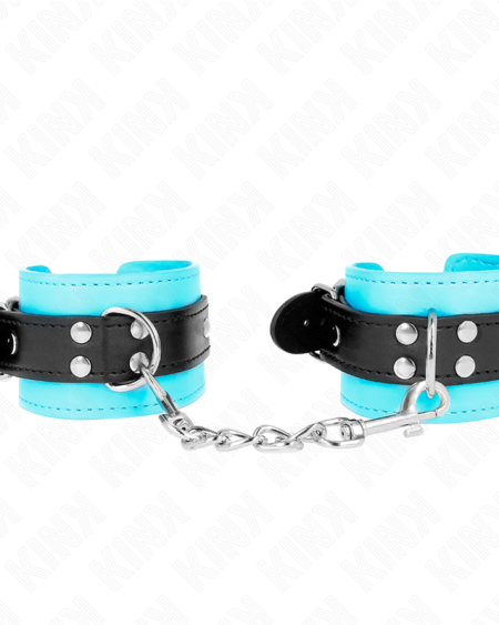 KINK - APPAREILS-POIGNETS À CROCHET DOUBLÉS DE FOURRURE BLEU AJUSTABLES 20-28 CM X 5,5 CM