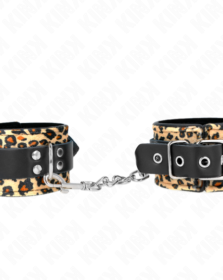 KINK - RETENUE-POIGNET EN CUIR VRAI LÉOPARD RÉGLABLE 18-29 CM X 5,5 CM