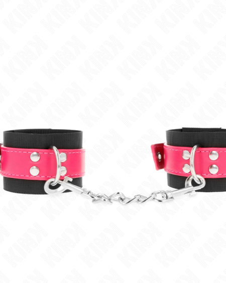 KINK - APPUI-POIGNETS EN NYLON NOIR AVEC CEINTURE EN CUIRETTE ROSE FRAMBOISE AJUSTABLE 19-29 CM X 5,1 CM