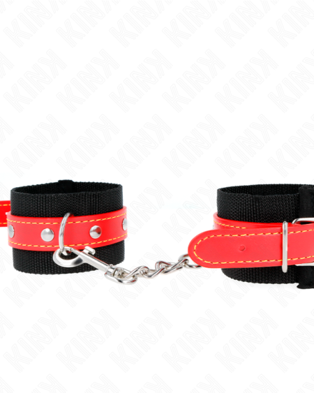 KINK - APPUI-POIGNETS EN NYLON NOIR AVEC CUIR ROUGE AJUSTABLE 19-24 CM X 5,5 CM