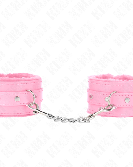 KINK - APPUI-POIGNETS DOUBLÉS DE FOURRURE PREMIUM ROSE AVEC CEINTURE ROSE RÉGLABLE 17-29 CM X 6 CM