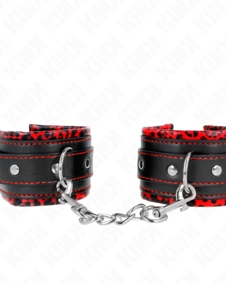 KINK - APPUI-POIGNETS DOUBLÉS DE FOURRURE ROUGE / NOIR RÉGLABLE 17-29 CM X 6 CM