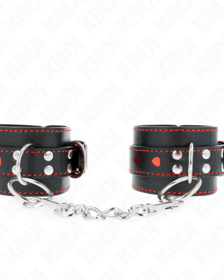 KINK - APPUI-POIGNETS NOIR AVEC INCRUSTATION COEUR ROUGE RÉGLABLE 21-28 CM X 5,5 CM