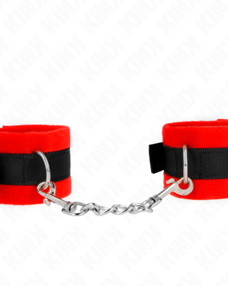 KINK - MANCHETTES DÉBUTANT EN FOURRURE NOIR-ROUGE 30 X 7 CM