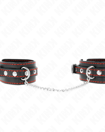 KINK - PETITES RETENUES-POIGNETS NOIRES AVEC DOUBLURE ROUGE RÉGLABLE 14-24 CM X 3,5 CM