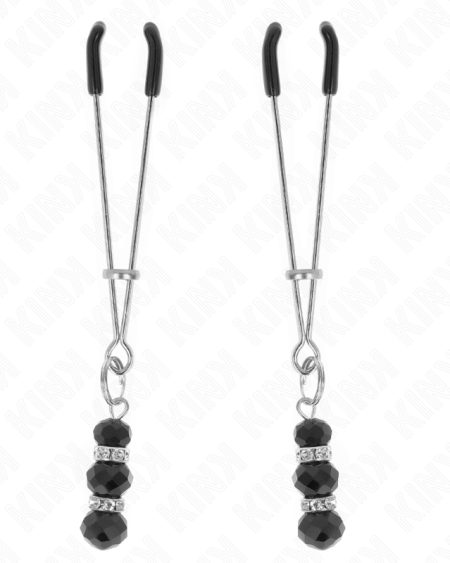 KINK - PINCES À TETON FINES OR AVEC 3 BILLES DE VERRE NOIR 7 CM