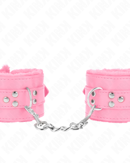 KINK - APPUI-POIGNETS DOUBLÉS DE FOURRURE AVEC TROUS CARRÉS ROSE ET CEINTURE ROSE RÉGLABLE 17-29 CM X 6 CM