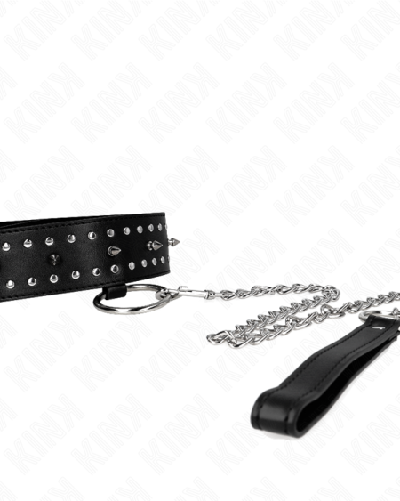 KINK - COLLIER AVEC LAISSE 65 CM AVEC CLOUS ARGENTÉS MODÈLE 1 AJUSTABLE 36-43 CM X 5 CM