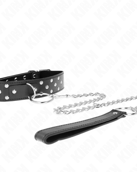 KINK - COLLIER RIVET ANNEAU AVEC CEINTURE 65 CM NOIR AJUSTABLE 36-50 CM X 3,8 CM