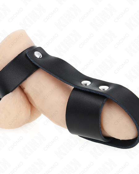 KINK - ANNEAU DE CAGE À PÉNIS EN CUIR AVEC SÉPARATEUR DE BALLES RÉGLABLE
