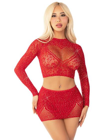 LEG AVENUE - JUPE COURTE ET MINI-JUPE EN FILET BRILLANT ROUGE