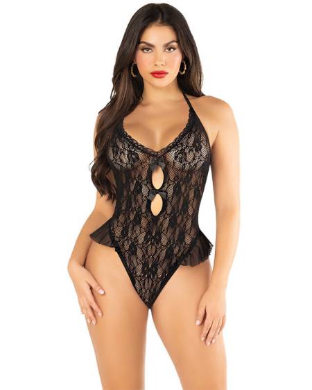 LEG AVENUE - BODY AVEC NOEUD ET VOLANTS NOIR TAILLE UNIQUE