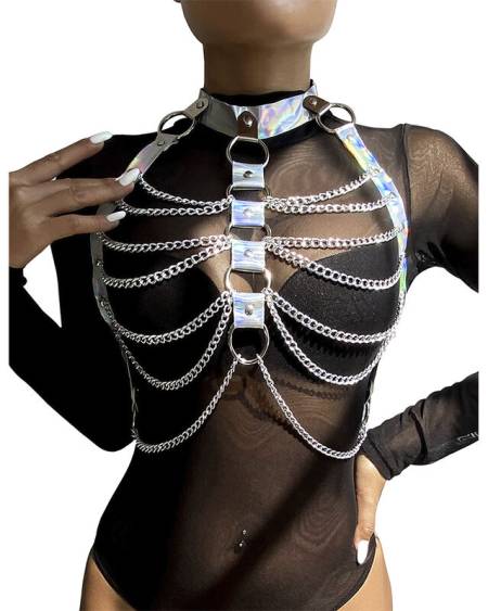 SUBBLIME - 953737 HARNAIS DE POITRINE AVEC ANNEAUX ET CHAÎNES ARGENT TAILLE UNIQUE