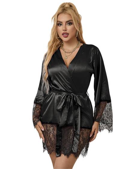 SUBBLIME - 953805 PYJAMA DENTELLE ÉLÉGANT + STRING NOIR L/XL