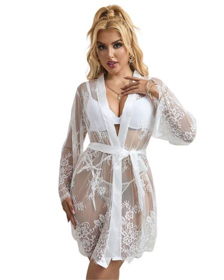 SUBBLIME - 954376 CHEMISE DE NUIT À MANCHES LONGUES À MOTIF FLORAL BLANC L/XL