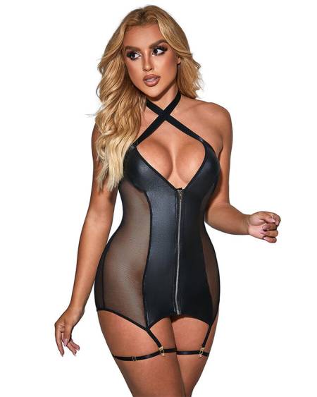 SUBBLIME - 954444 ROBE SEXY EN MAILLE CUIR NOIR S/M