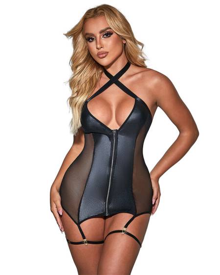 SUBBLIME - 954451 ROBE SEXY EN MAILLE CUIR NOIR L/XL