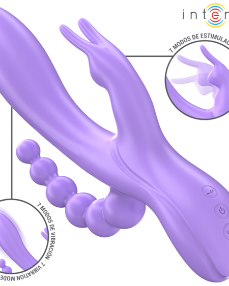 INTENSE - MIKO TRIPLE VIBRATEUR LAPIN  STIMULATEUR  ANAL 7 VIBRATIONS VIOLET