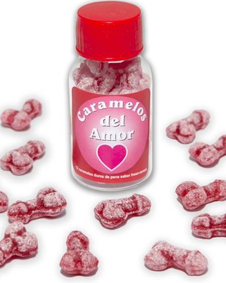 DIABLO PICANTE - 12 BONBONS DAMOUR EN FORME DE PÉNIS FRAISE/CERISE