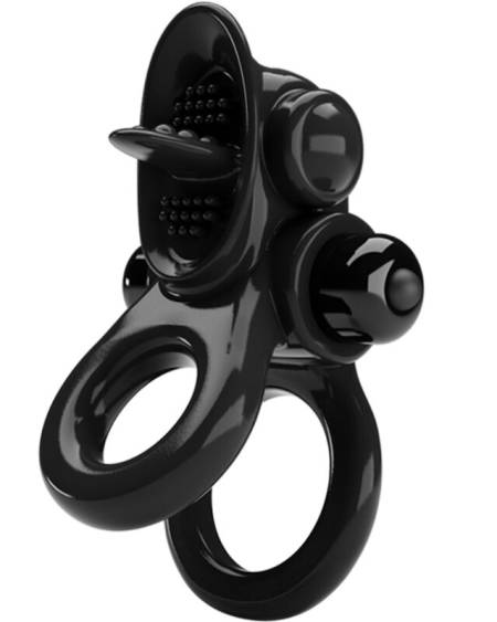 PRETTY LOVE - PASSIONATE RING DOUBLE ANNEAU VIBRANT + STIMULATEUR DE CLITORIS NOIR