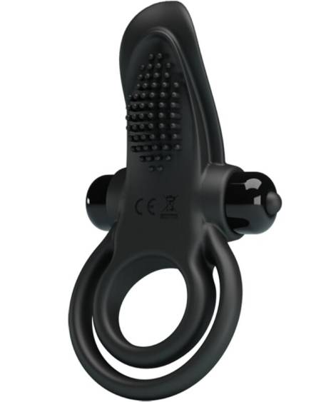 PRETTY LOVE - DOUBLE ANNEAU VIBRANT + STIMULATEUR DE CLITORIS 10 VIBRATIONS NOIR