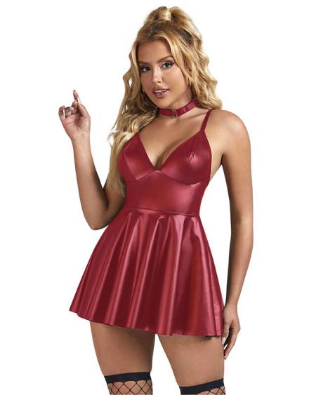 SUBBLIME - 955397 ROBE À BRETELLES EN CUIR BORDEAUX S/M