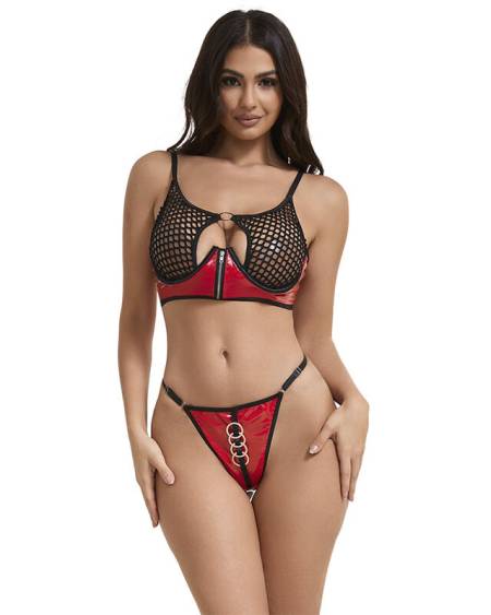 SUBBLIME - 955533 ENSEMBLE SOUTIEN-GORGE À FERMETURE ÉCLAIR EN CUIR VERNI ROUGE S/M