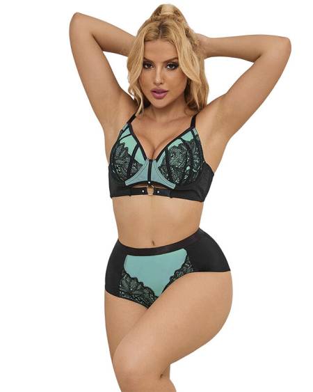 SUBBLIME - 955564 ENSEMBLE SOUTIEN-GORGE À FERMETURE ÉCLAIR EN CUIR VERNI VERT L/XL