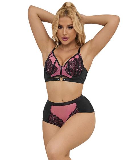 SUBBLIME - 955588 ENSEMBLE SOUTIEN-GORGE EN CUIR VERNI ROSE AVEC FERMETURE ÉCLAIR L/XL