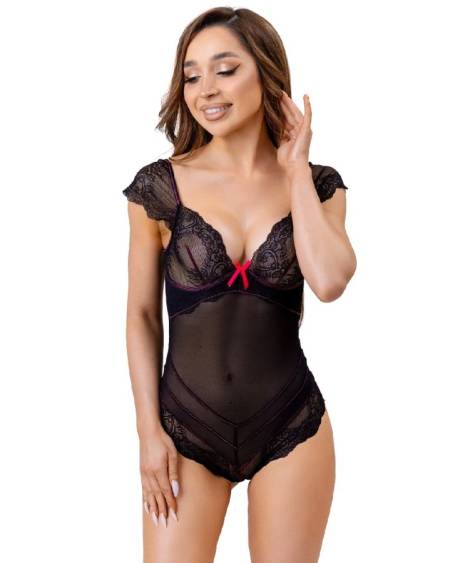 LIVCO CORSETTI FASHION - EVELYN LC 20243 BODY CON ADORNOS DE ENCAJE Y TRANPARENCIAS NEGRO S/M