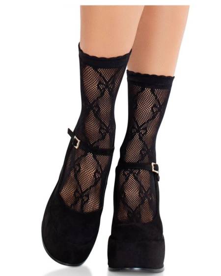 LEG AVENUE - CHAUSSETTES NOIRES EN DENTELLE AVEC NŒUD
