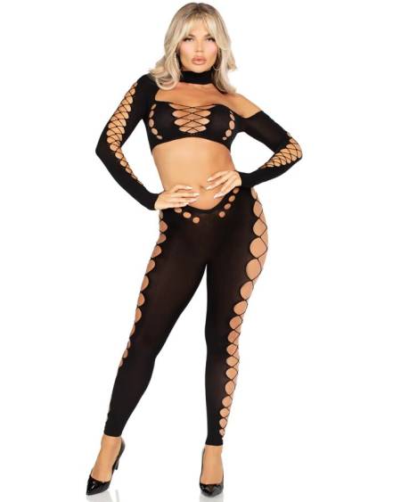 LEG AVENUE - CROP TOP ET LEGGINGS DÉCOUPÉS SANS COUTURE NOIR