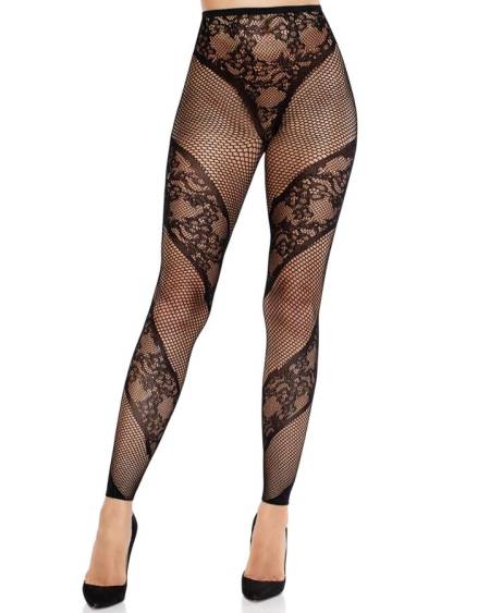 LEG AVENUE - COLLANTS SANS PIEDS EN DENTELLE ET TRANSPARENTS NOIRS
