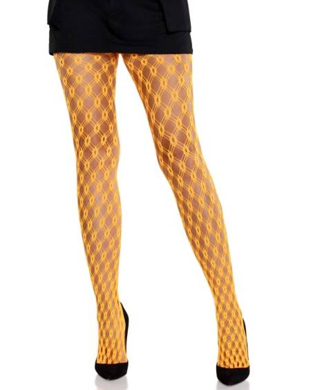LEG AVENUE - COLLANTS EN DENTELLE AVEC ŒILLETS ORANGE FLUO