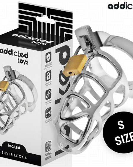 ADDICTED TOYS LOCKED - CAGE À PÉNIS EN MÉTAL AVEC VERROU ARGENT TAILLE S