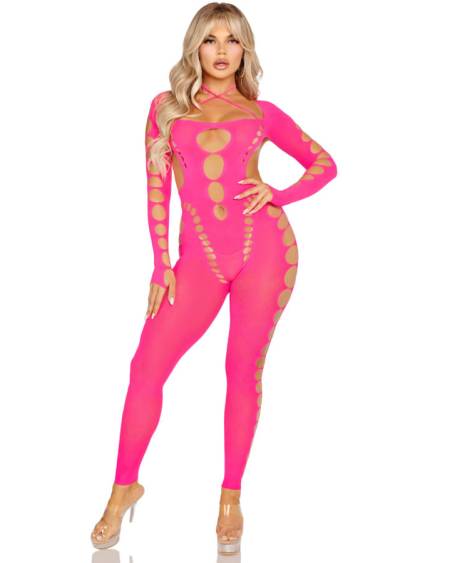 LEG AVENUE - BODYSTOCKING ROSE DOS OUVERT TAILLE UNIQUE