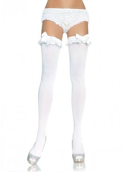 LEG AVENUE - COLLANT OPAQUE BLANC AVEC FINITION VOLANT ET NOEUD