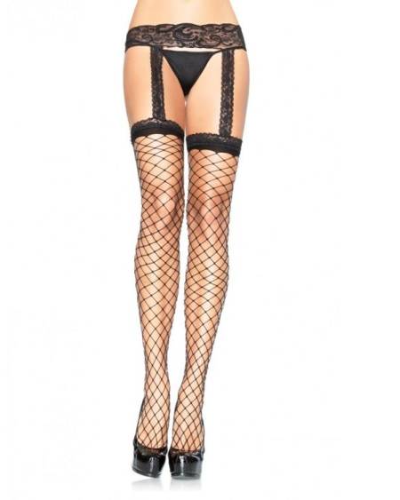 LEG AVENUE - BAS RÉSILLE AVEC JARRATIÈRE EN DENTELLE NOIRE