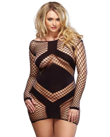 LEG AVENUE - MINIROBE LONGUE MANCHES NOIRE GRANDE TAILLE 1X/2X