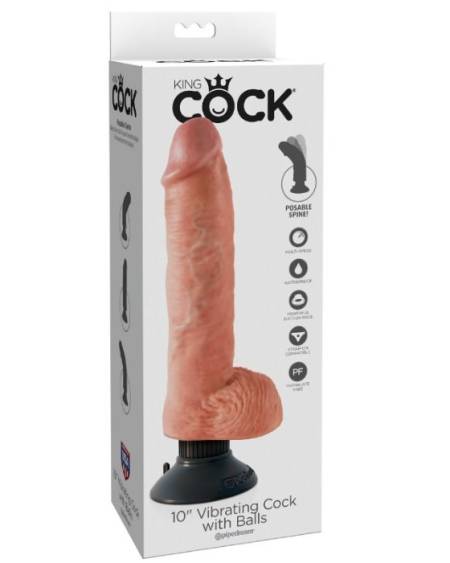 KING COCK - GODE VIBRANT AVEC TESTICULES 25.5 CM COULEUR NATURELLE