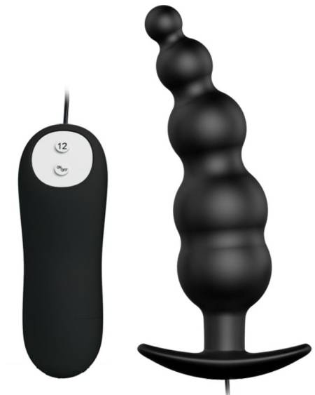 PRETTY LOVE - PLUG ANAL SILICONE EXTRA STIMULATION ET 12 MODES DE VIBRATION NOIR