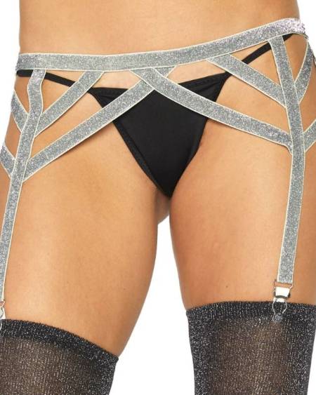 LEG AVENUE - PORTE-JARRETELLES ÉLASTIQUE LUREX ARGENT TAILLE UNIQUE