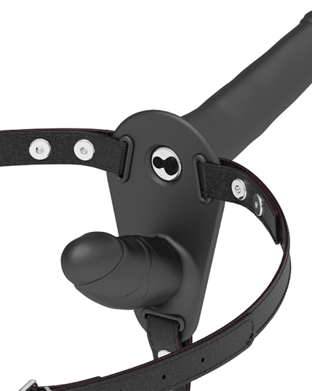 FETISH SUBMISSIVE HARNESS - VIBRATEUR NOIR DOUBLE PÉNÉTRATION